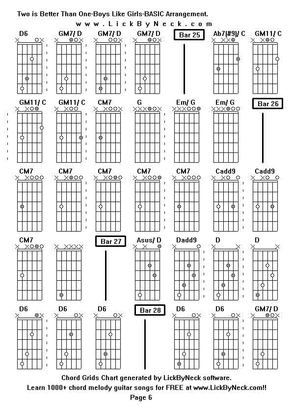 Chord Grids Chart of chord melody fingerstyle guitar song-Two is Better Than One-Boys Like Girls-BASIC Arrangement,generated by LickByNeck software.